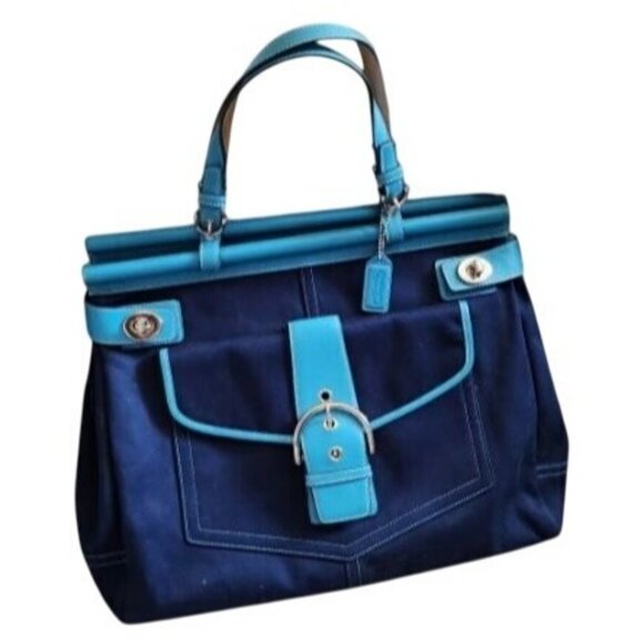 COACH RARE 2004 Limited Edition Soho Dowel Top Leather Satchel Light Blue & blue - Picture 5 of 11